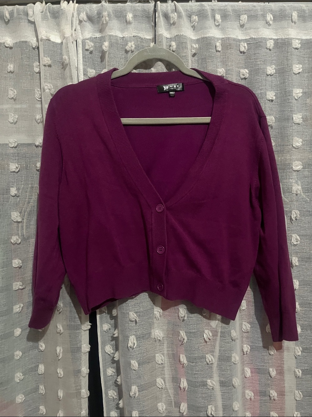V-Neck Plum Button-Front Women's Cardigan